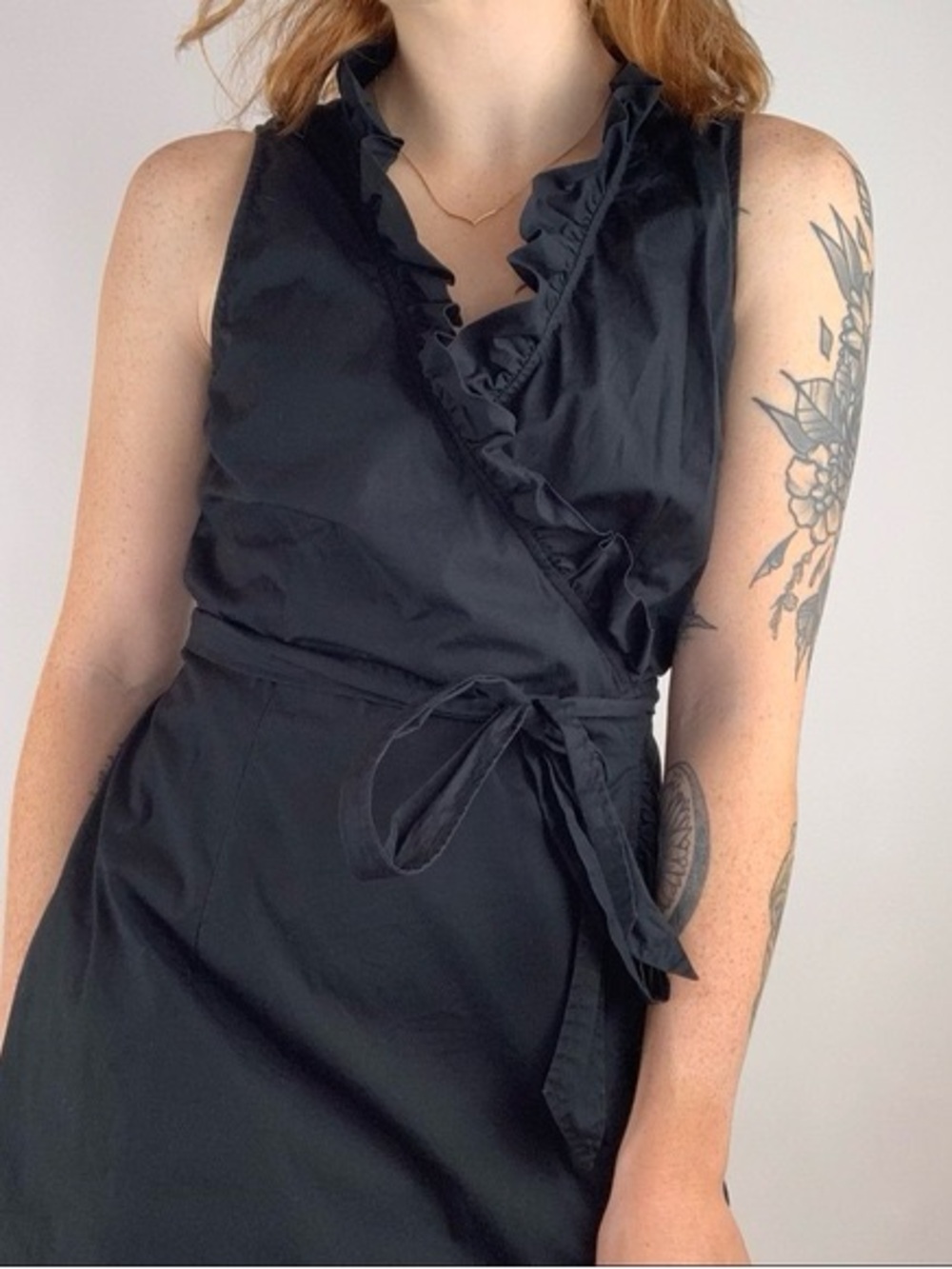 Silk/Cotton Blend Ann Taylor LOFT Black Ruffle Wrap Midi Dress